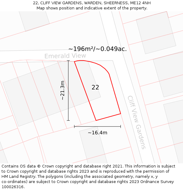22, CLIFF VIEW GARDENS, WARDEN, SHEERNESS, ME12 4NH: Plot and title map