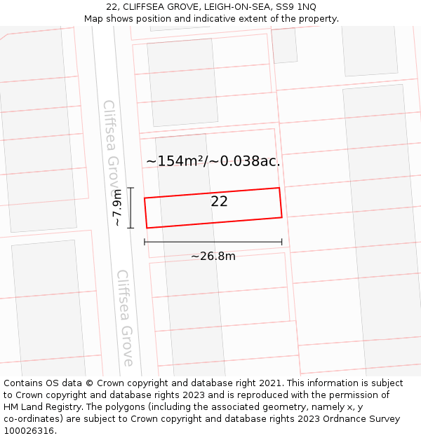 22, CLIFFSEA GROVE, LEIGH-ON-SEA, SS9 1NQ: Plot and title map