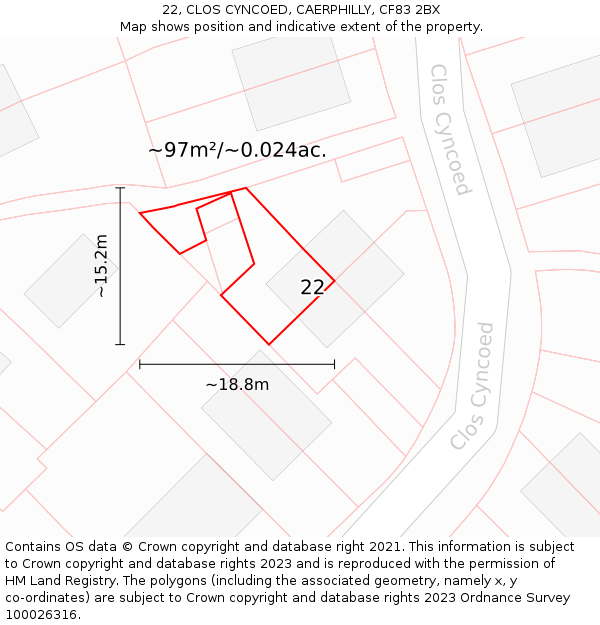 22, CLOS CYNCOED, CAERPHILLY, CF83 2BX: Plot and title map