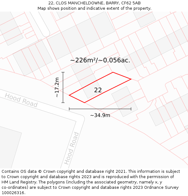 22, CLOS MANCHELDOWNE, BARRY, CF62 5AB: Plot and title map