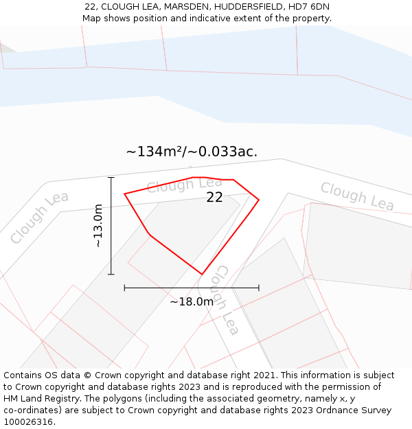 22, CLOUGH LEA, MARSDEN, HUDDERSFIELD, HD7 6DN: Plot and title map