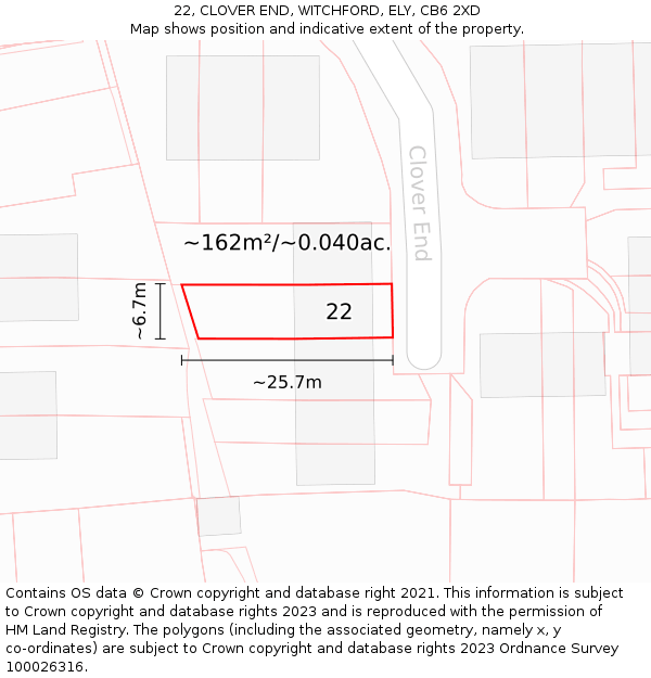 22, CLOVER END, WITCHFORD, ELY, CB6 2XD: Plot and title map