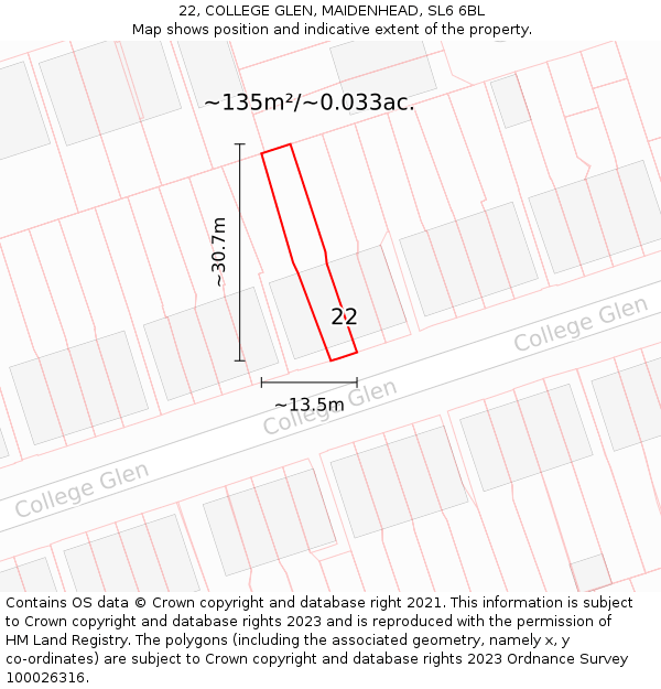 22, COLLEGE GLEN, MAIDENHEAD, SL6 6BL: Plot and title map