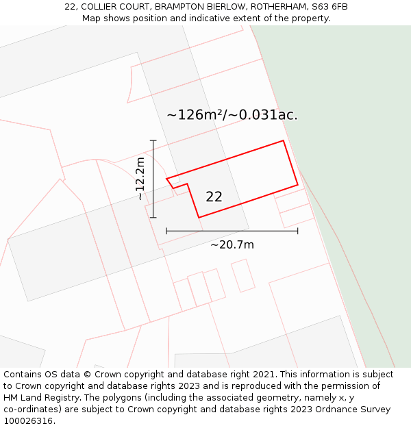 22, COLLIER COURT, BRAMPTON BIERLOW, ROTHERHAM, S63 6FB: Plot and title map