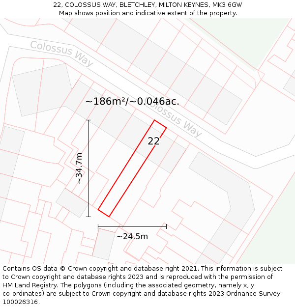 22, COLOSSUS WAY, BLETCHLEY, MILTON KEYNES, MK3 6GW: Plot and title map