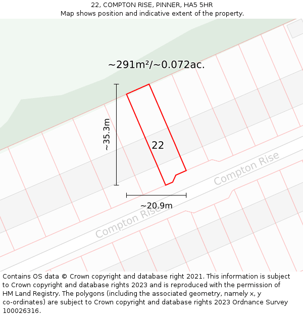 22, COMPTON RISE, PINNER, HA5 5HR: Plot and title map