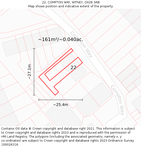 22, COMPTON WAY, WITNEY, OX28 3AB: Plot and title map