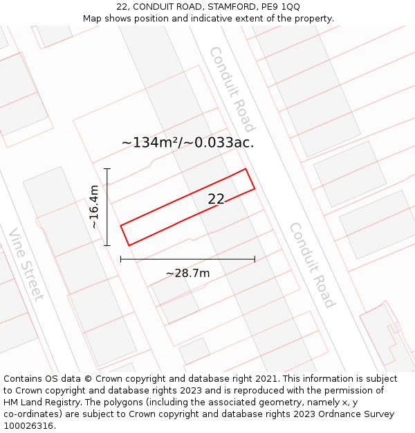 22, CONDUIT ROAD, STAMFORD, PE9 1QQ: Plot and title map