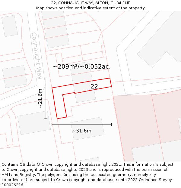 22, CONNAUGHT WAY, ALTON, GU34 1UB: Plot and title map