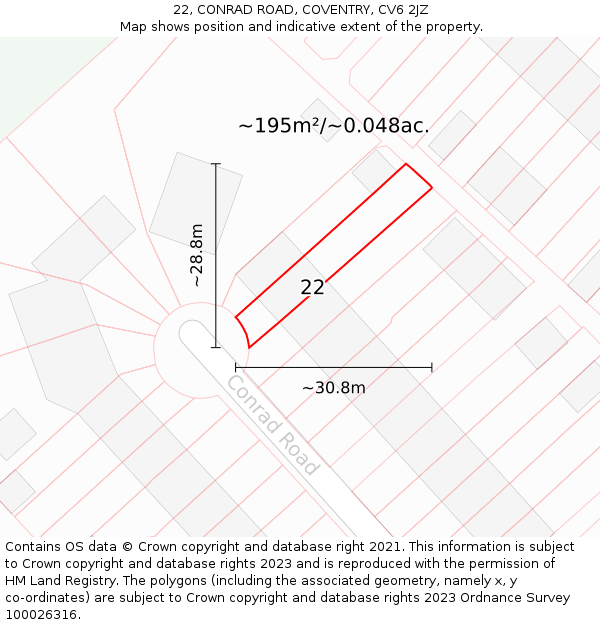 22, CONRAD ROAD, COVENTRY, CV6 2JZ: Plot and title map