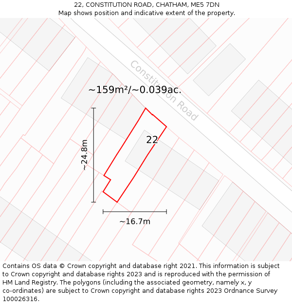 22, CONSTITUTION ROAD, CHATHAM, ME5 7DN: Plot and title map
