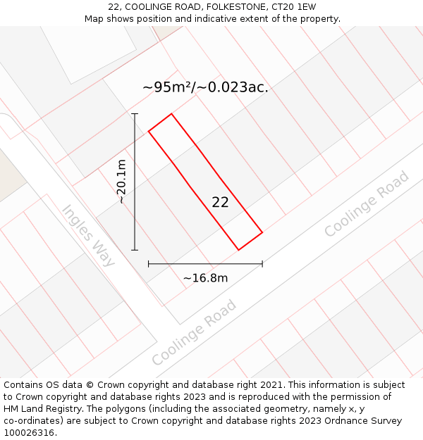 22, COOLINGE ROAD, FOLKESTONE, CT20 1EW: Plot and title map