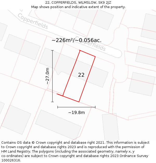 22, COPPERFIELDS, WILMSLOW, SK9 2JZ: Plot and title map