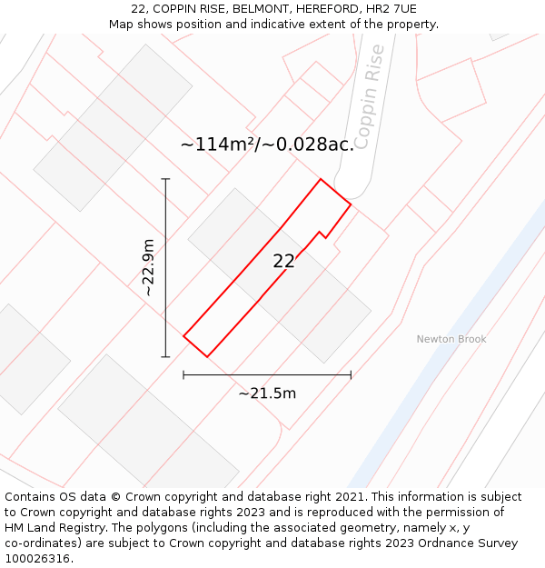 22, COPPIN RISE, BELMONT, HEREFORD, HR2 7UE: Plot and title map