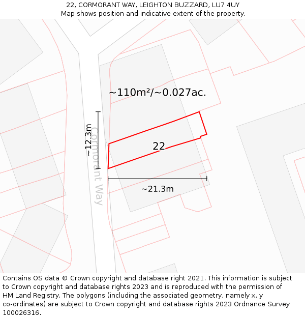 22, CORMORANT WAY, LEIGHTON BUZZARD, LU7 4UY: Plot and title map