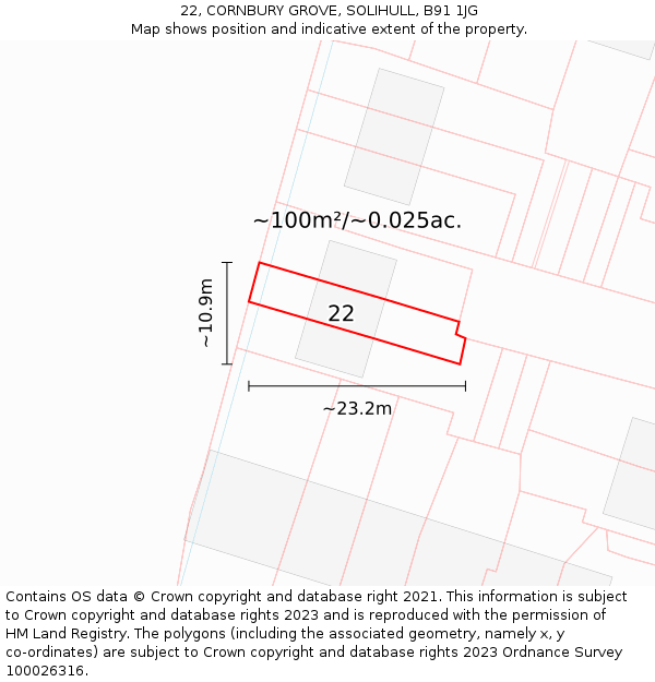 22, CORNBURY GROVE, SOLIHULL, B91 1JG: Plot and title map