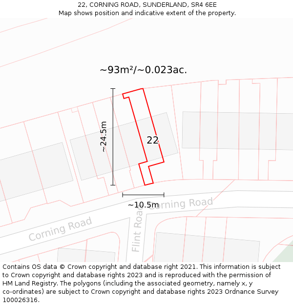 22, CORNING ROAD, SUNDERLAND, SR4 6EE: Plot and title map