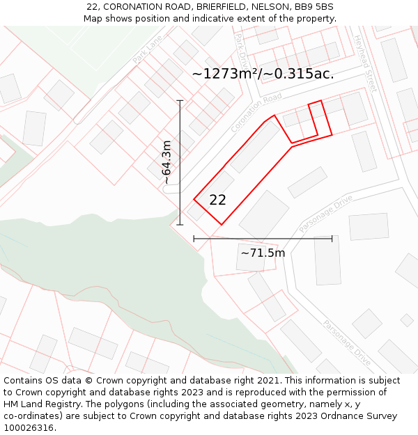 22, CORONATION ROAD, BRIERFIELD, NELSON, BB9 5BS: Plot and title map