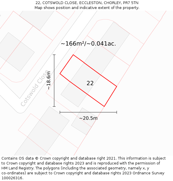 22, COTSWOLD CLOSE, ECCLESTON, CHORLEY, PR7 5TN: Plot and title map