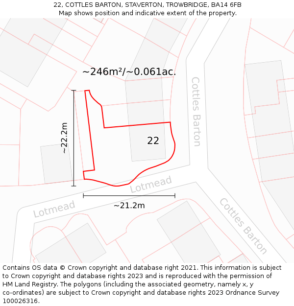 22, COTTLES BARTON, STAVERTON, TROWBRIDGE, BA14 6FB: Plot and title map