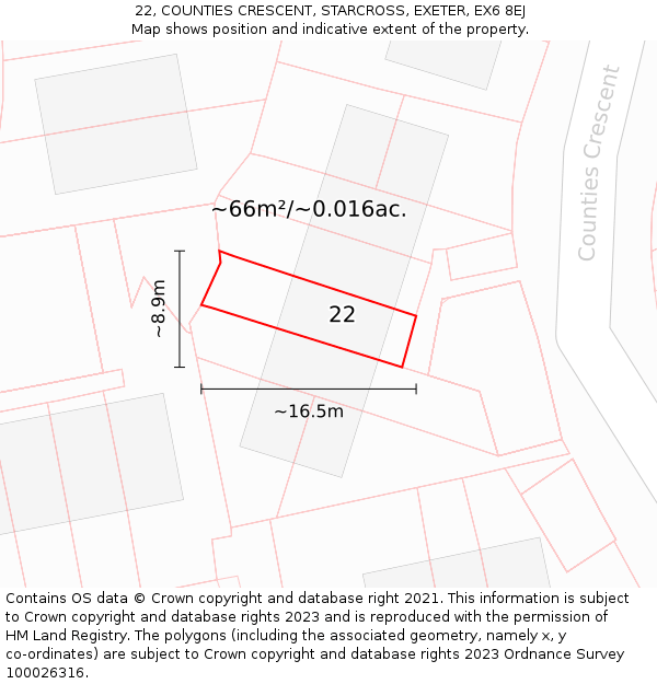 22, COUNTIES CRESCENT, STARCROSS, EXETER, EX6 8EJ: Plot and title map
