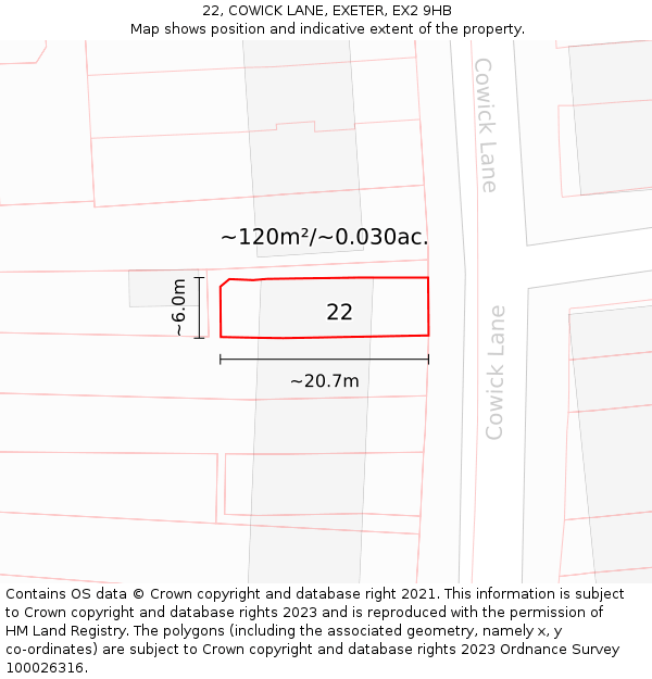 22, COWICK LANE, EXETER, EX2 9HB: Plot and title map