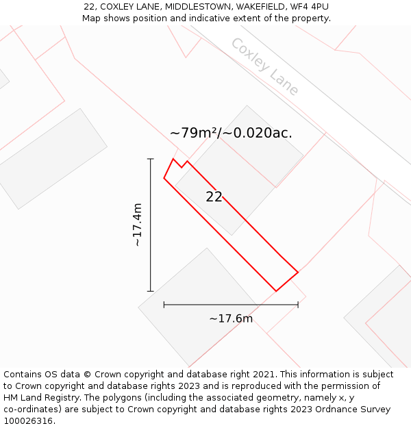 22, COXLEY LANE, MIDDLESTOWN, WAKEFIELD, WF4 4PU: Plot and title map