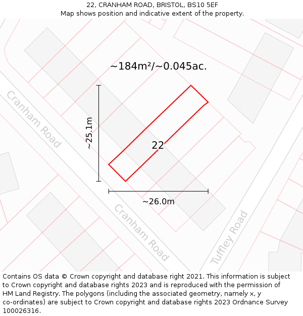 22, CRANHAM ROAD, BRISTOL, BS10 5EF: Plot and title map