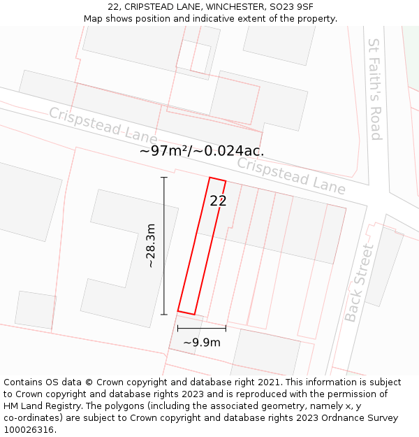 22, CRIPSTEAD LANE, WINCHESTER, SO23 9SF: Plot and title map