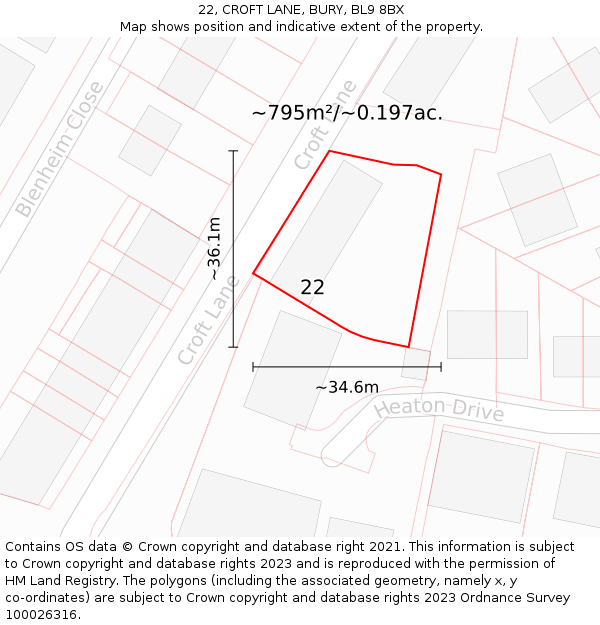 22, CROFT LANE, BURY, BL9 8BX: Plot and title map