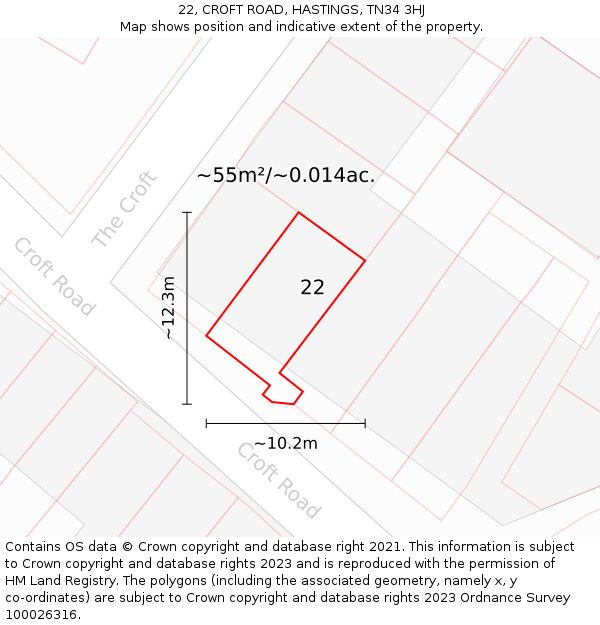 22, CROFT ROAD, HASTINGS, TN34 3HJ: Plot and title map