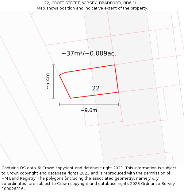 22, CROFT STREET, WIBSEY, BRADFORD, BD6 1LU: Plot and title map