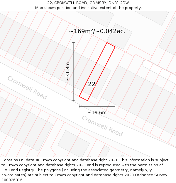 22, CROMWELL ROAD, GRIMSBY, DN31 2DW: Plot and title map