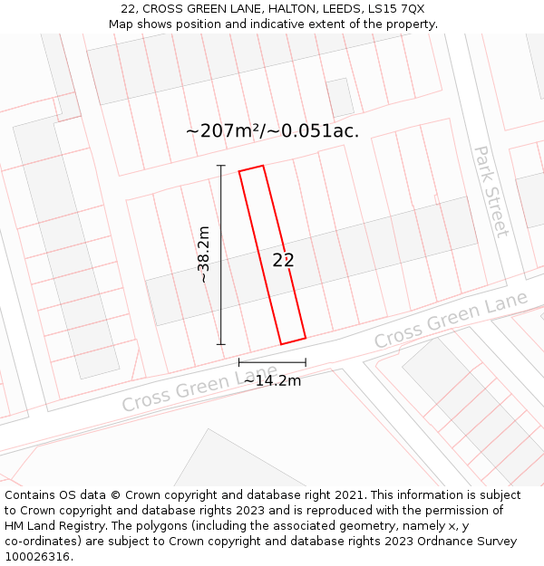 22, CROSS GREEN LANE, HALTON, LEEDS, LS15 7QX: Plot and title map