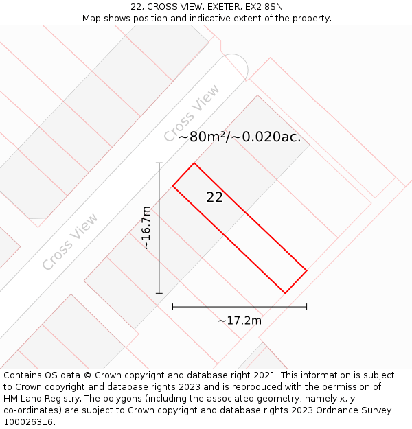 22, CROSS VIEW, EXETER, EX2 8SN: Plot and title map