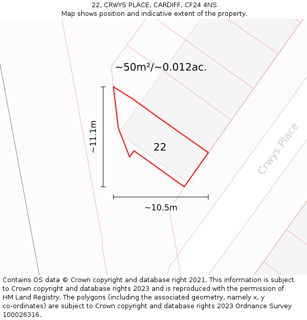 22, CRWYS PLACE, CARDIFF, CF24 4NS: Plot and title map