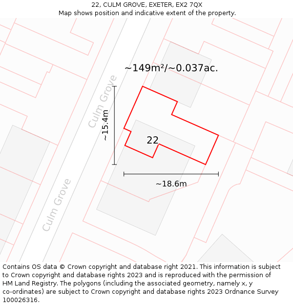 22, CULM GROVE, EXETER, EX2 7QX: Plot and title map