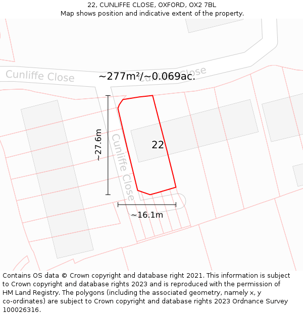 22, CUNLIFFE CLOSE, OXFORD, OX2 7BL: Plot and title map