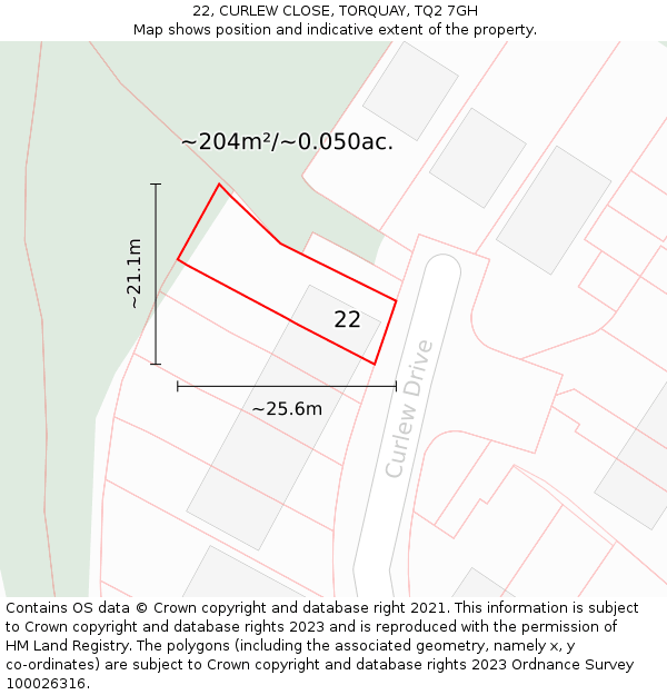 22, CURLEW CLOSE, TORQUAY, TQ2 7GH: Plot and title map