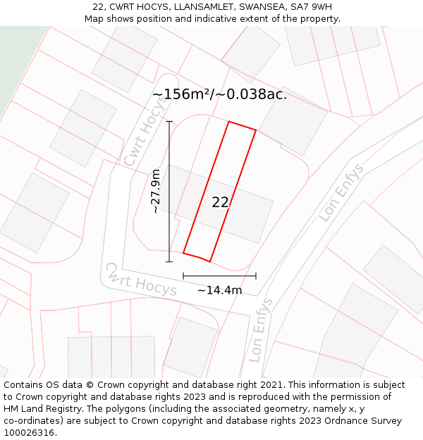 22, CWRT HOCYS, LLANSAMLET, SWANSEA, SA7 9WH: Plot and title map
