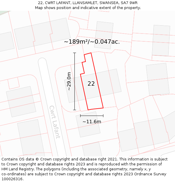 22, CWRT LAFANT, LLANSAMLET, SWANSEA, SA7 9WR: Plot and title map