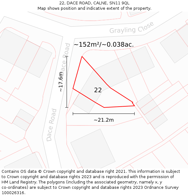 22, DACE ROAD, CALNE, SN11 9QL: Plot and title map