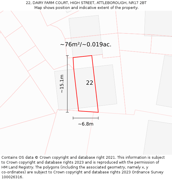 22, DAIRY FARM COURT, HIGH STREET, ATTLEBOROUGH, NR17 2BT: Plot and title map