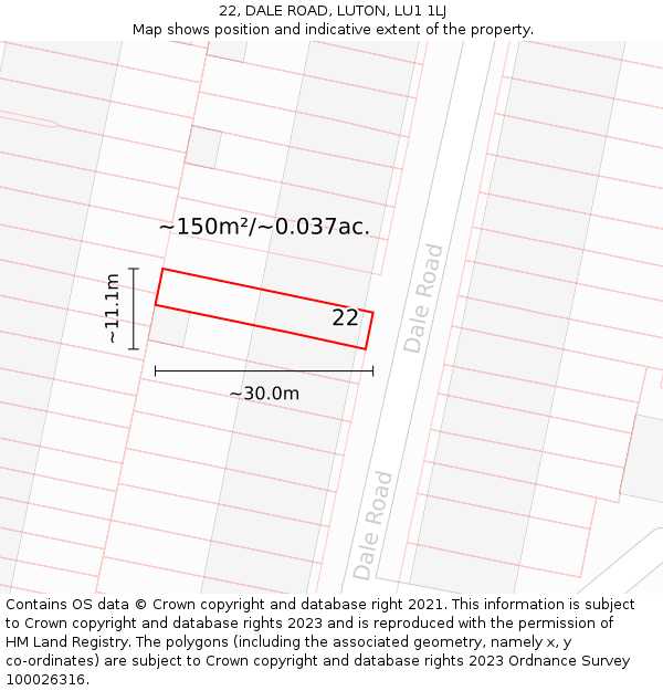 22, DALE ROAD, LUTON, LU1 1LJ: Plot and title map
