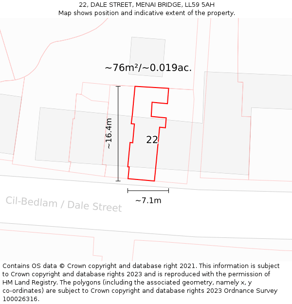 22, DALE STREET, MENAI BRIDGE, LL59 5AH: Plot and title map