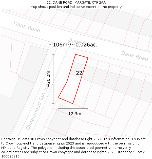 22, DANE ROAD, MARGATE, CT9 2AA: Plot and title map