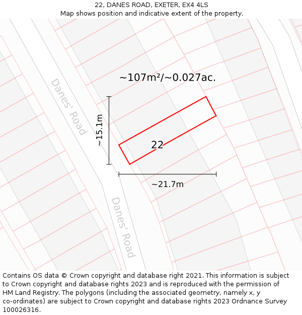 22, DANES ROAD, EXETER, EX4 4LS: Plot and title map