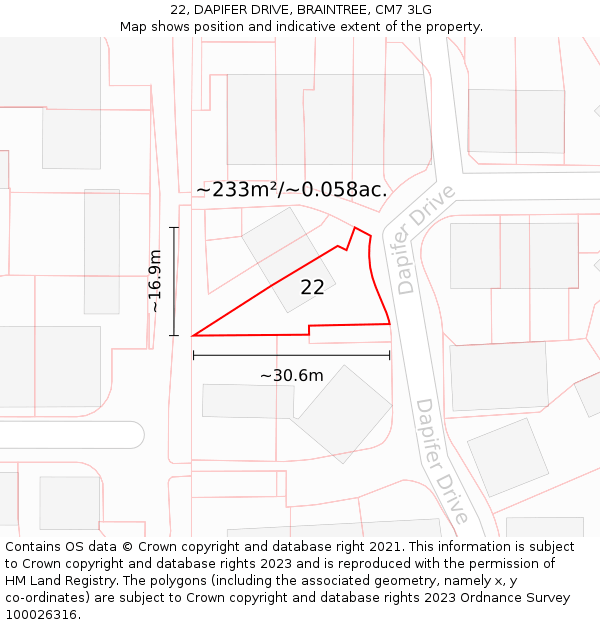 22, DAPIFER DRIVE, BRAINTREE, CM7 3LG: Plot and title map