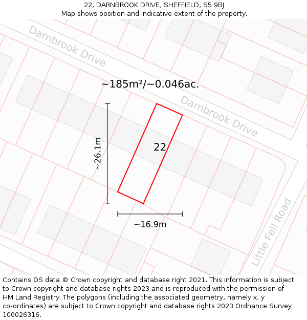 22, DARNBROOK DRIVE, SHEFFIELD, S5 9BJ: Plot and title map