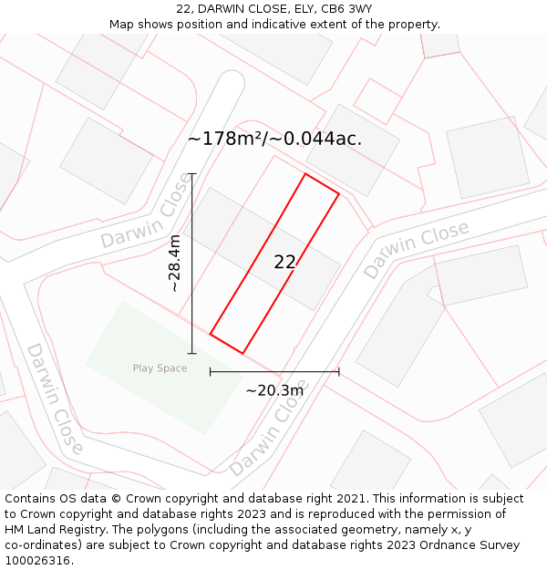 22, DARWIN CLOSE, ELY, CB6 3WY: Plot and title map